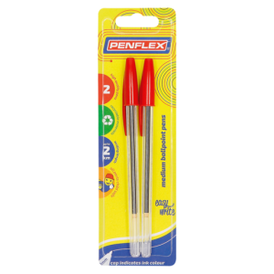 Penflex Medium Red Ballpoint Pen 2 Pack