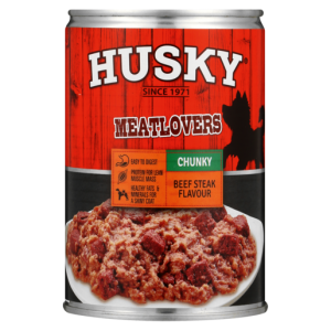 Husky Meatlovers Chunky Beef Steak Flavoured Dog Food Can 400g