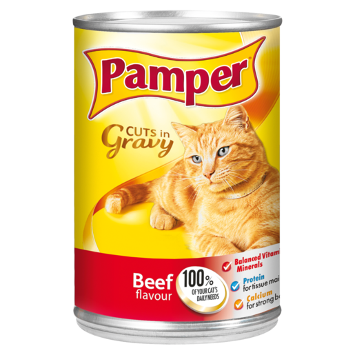 Pamper Beef Flavoured Cuts In Gravy Cat Food Can 385g