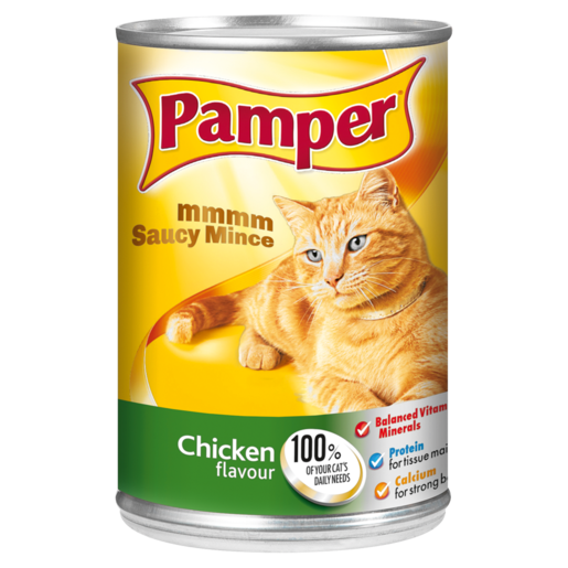 Pamper Chicken Flavoured Saucy Mince Cat Food Can 385g