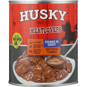 Husky Chunks In Gravy Beef Steak Dog Food 775g