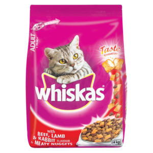 Whiskas With Beef, Lamb & Rabbit Flavour & Meaty Nuggets Adult Cat Food 4kg