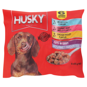 Husky Cuts In Gravy Gourmet Favourites Dog Food Pouches 6 x 85g