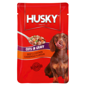 Husky Cuts In Gravy Beef & Chicken Casserole Flavoured Dog Food Pouch 85g