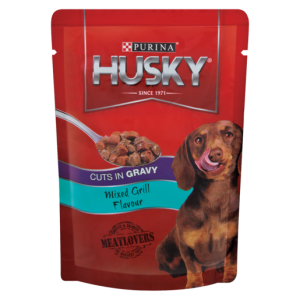 Husky Cuts In Gravy Mixed Grill Flavoured Dog Food Pouch 85g