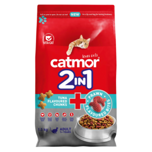 Catmor 2-In-1 Tuna Flavoured Chunks & Prawn Flavoured Bites Adult Cat Food 1.5kg