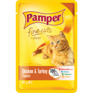 Pamper Fine Cuts Chicken & Turkey In Jelly Cat Food Pouch 85g