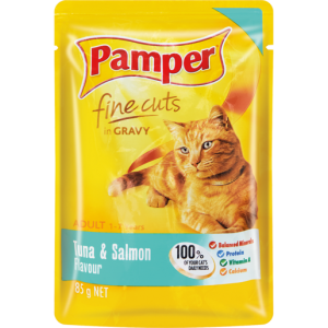 Pamper Fine Cuts Tuna & Salmon In Gravy Cat Food Pouch 85g