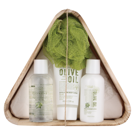 Olive Oil Bath Gift Set With Wooden Box 4 Piece