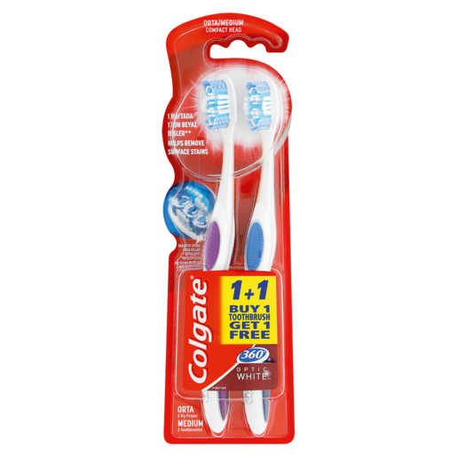 Colgate 360 Optic White Medium Toothbrush 2 Pack