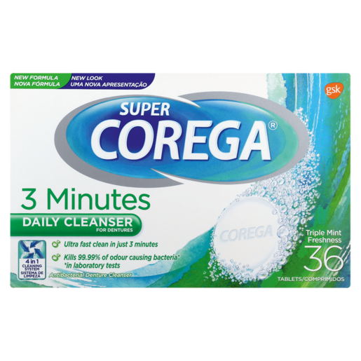 Super Corega Daily Cleanser For Dentures Triple Mint Freshness 36 Pack