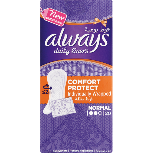 Always Daily Liners Normal Comfort & Protect Individually Wrapped Pantyliners 20 Pack