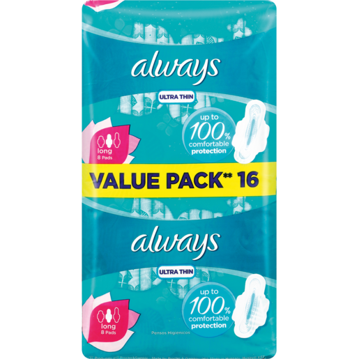 Always Ultra Thin Long Sanitary Pads 16 Pack