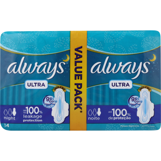 Always Ultra Value Pack Night Sanitary Pads 14 Pack