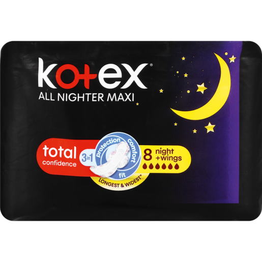 Kotex All Nighter Maxi Pads With Wings 8 Pack