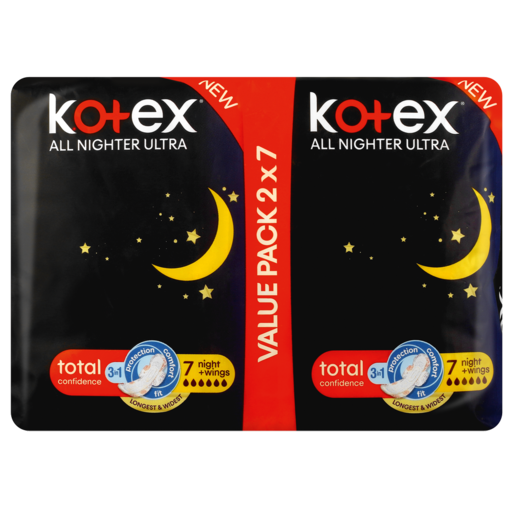 Kotex All Nighter Ultra Sanitary Pads Value Pack 14 Pack