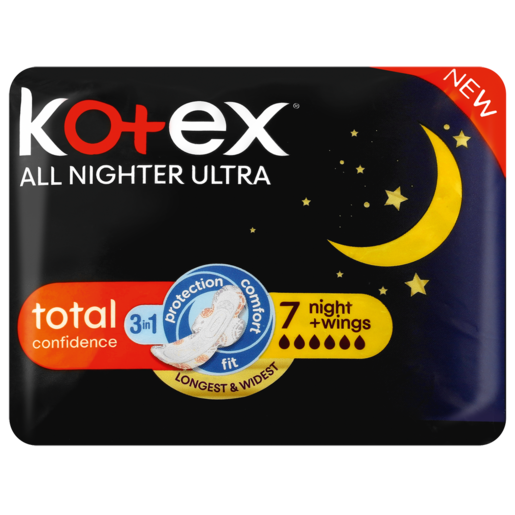 Kotex All Nighter Ultra Total Confidence 3-In-1 Sanitary Pads 7 Pack