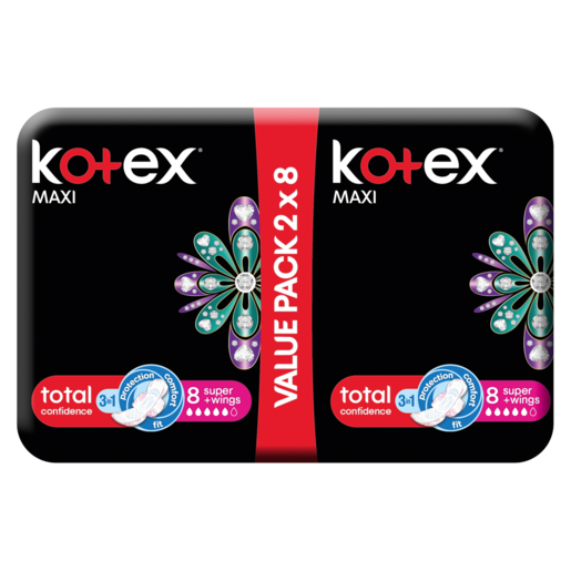 Kotex Maxi Duo Super Sanitary Pads With Wings 16 Pack