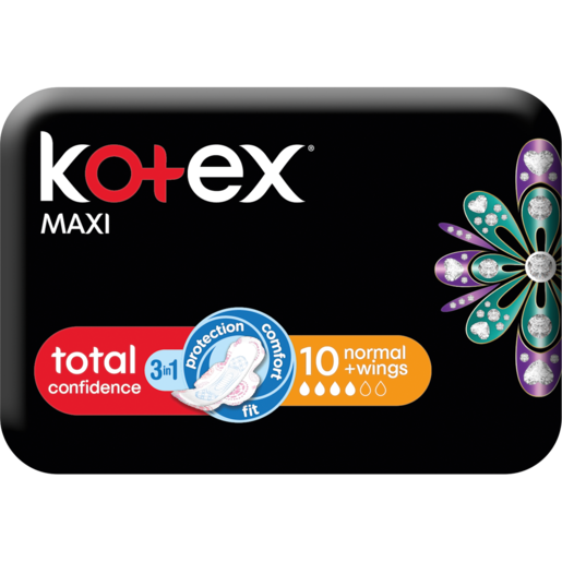 Kotex Maxi Normal Total Confidence Sanitary Pads With Wings 10 Pack