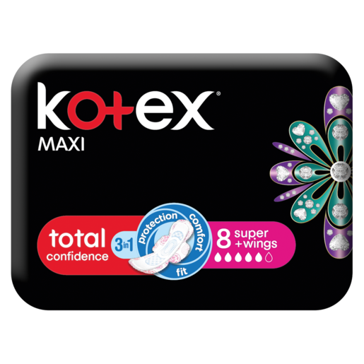 Kotex Maxi Super Sanitary Pads With Wings 8 Pack