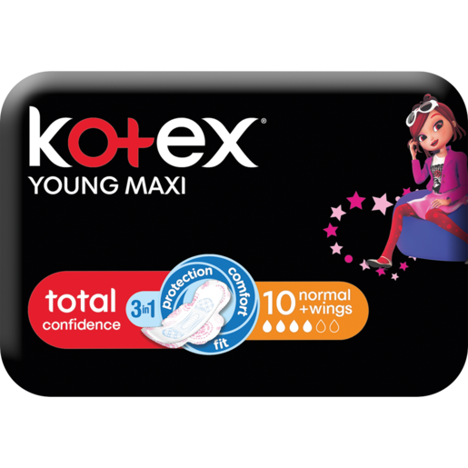 Kotex Young Maxi Normal Total Confidence Sanitary Pads With Wings 10 Pack