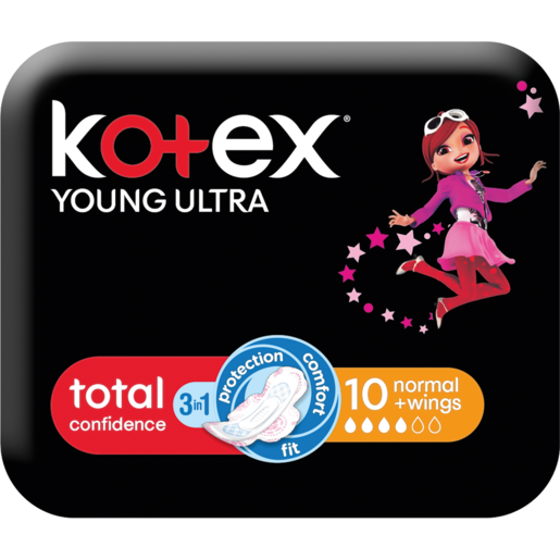 Kotex Young Ultra Total Confidence 3-In-1 Sanitary Pads With Wings 10 Pack