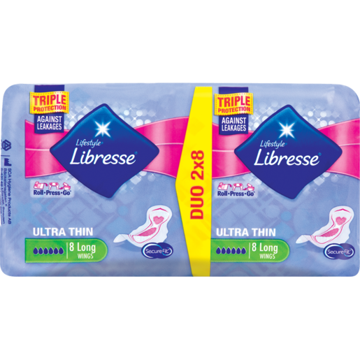 Libresse Ultra Thin Long Wings Sanitary Pads 2 x 8 Pack