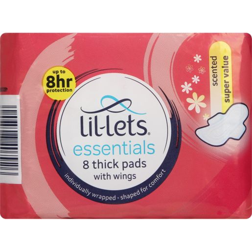 Lil-Lets Essentials Scented Super Value Thick Pads With Wings 8 Pack