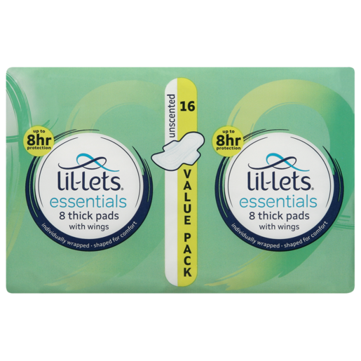 Lil-Lets Essentials Unscented Thick Pads Value Pack 16 Pack