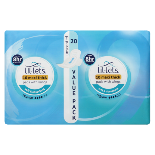 Lil-Lets Maxi Thick Regular Unscented Sanitary Pads Value Pack 20 Pack