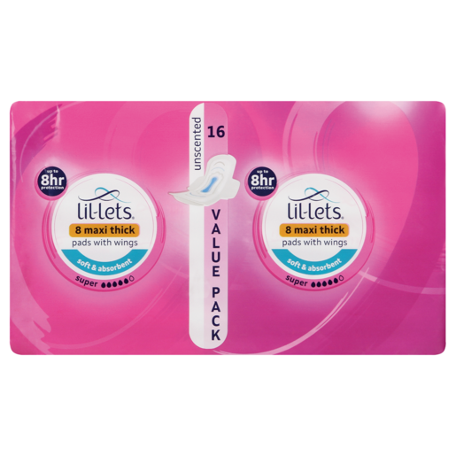 Lil-Lets Maxi Thick Super Unscented Sanitary Pads Value Pack 16 Pack