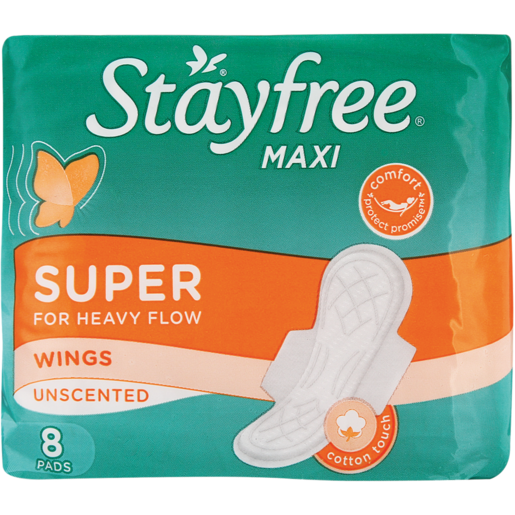 Stayfree Maxi Unscented Super For Heavy Flow Wings 8 Pack