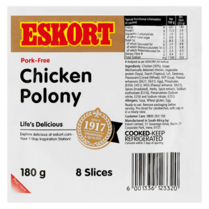 Eskort Pork-Free Sliced Chicken Polony Pack 180g