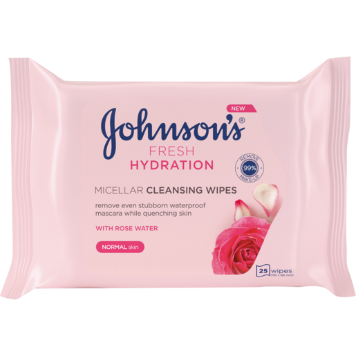 Johnson's Fresh Hydration Micellar Cleansing Wipes With Rose Water 25 Pack