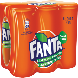 Fanta Orange Flavoured Soft Drink Cans 6 x 300ml