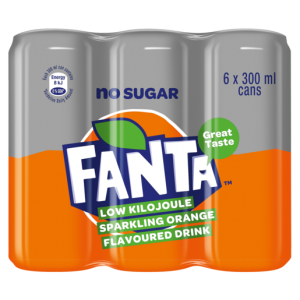 Fanta Orange Zero Flavoured Soft Drink Cans 6 x 300ml