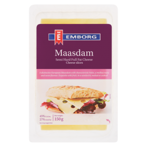 Emborg Maasdam Semi Hard Full Fat Cheese Slices Pack 150g