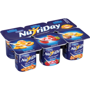 Nutriday Low Fat Peach & Apricot/Strawberry/Fruit Cocktail Multipack Yoghurt 6 x 100g