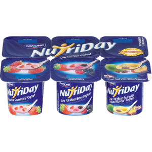 Nutriday Low Fat Strawberry/Mixed Berry/Mixed Fruit With Custard Flavoured Fruit Yoghurt 6 x 100g