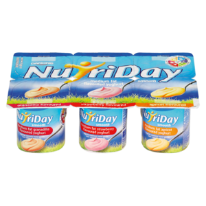 Nutriday Medium Fat Smooth Granadilla/Strawberry/Apricot Multipack Yoghurt 6 x 100g