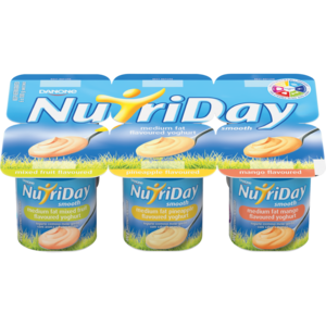 Nutriday Medium Fat Smooth Mixed Fruit/Pineapple/Mango Multipack Yoghurt 6 x 100g