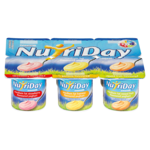 Nutriday Medium Fat Smooth Strawberry/Banana/Mixed Fruit Multipack Yoghurt 6 x 100g