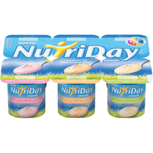 Nutriday Smooth Medium Fat Litchi & Cranberry/Tropical Coconut/Kiwi & Pineapple Flavoured Yoghurt Multipack 6 x 100g