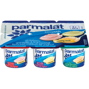 Parmalat Smooth Medium Fat Strawberry/Granadilla/Fruit Cocktail Multipack Yoghurt 6 x 100g