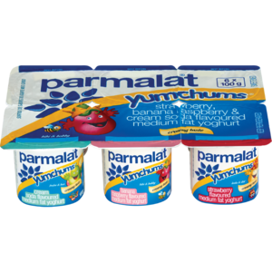 Parmalat Yumchums Smooth Medium Fat Cream Soda/Banana Raspberry/Strawberry Multipack Yoghurt 6 x 100g