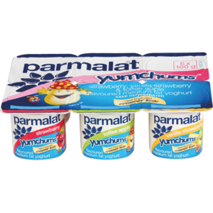 Parmalat Yumchums Smooth Medium Fat Strawberry/Toffee Apple/Vanilla Strawberry Multipack Yoghurt 6 x 100g