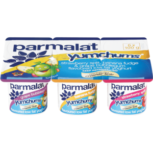 Parmalat Yumchums Strawberry Split/Banana Fudge/Grape Bubblegum Flavoured Low Fat Yoghurt Multipack 6 x 100g