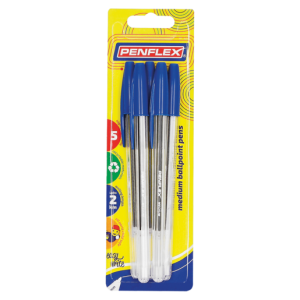 Penflex Clear Medium Blue Ballpoint Pen 5 Pack