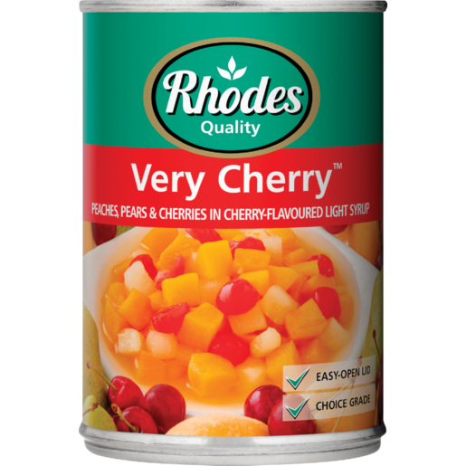 Rhodes Very Cherry Peaches, Pears & Cherries in Cherry Flavoured Light Syrup 400g