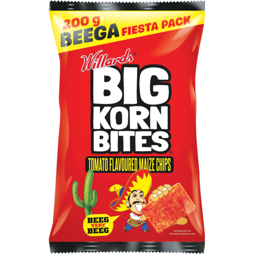 Willards Big Korn Bites Tomato Flavoured Maize Chips 200g